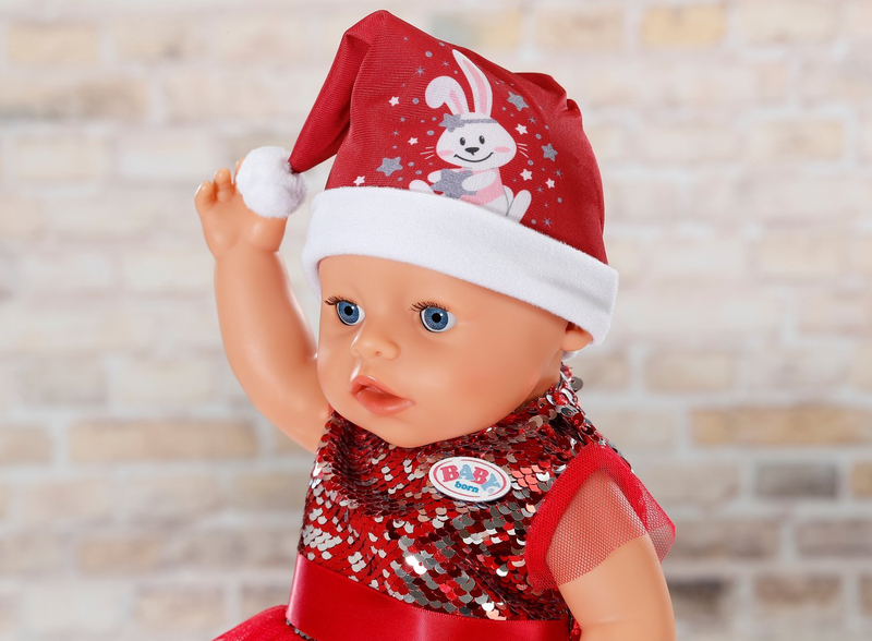 Veshje kukulle BABY born Christmas Outfit, për kukulla 43 cm, set me fustan dhe aksesorë, e kuqe