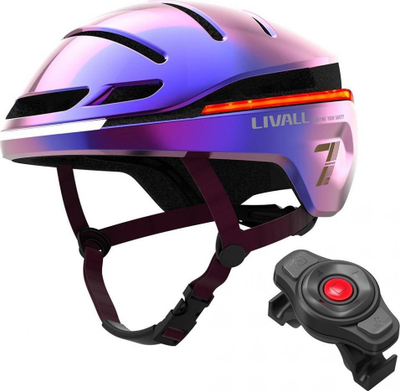 Helmetë biçiklete e zgjuar Livall EVO21, me LED, IPX5, vjollcë metalike