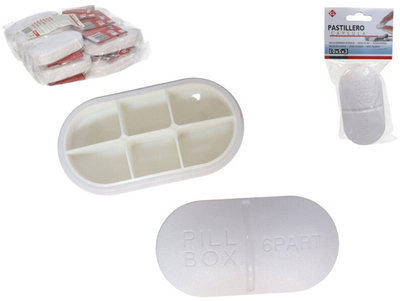 Kuti tabletash Pastillero Capsule, 6 ndarje, 10x5cm, e bardhë