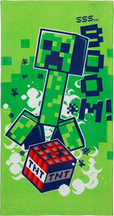Peshqir plazhi Minecraft Boom, 70x140 cm, pambuk, jeshil