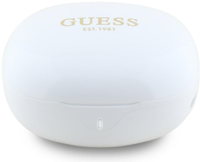Безжични слушалки Guess Glossy Classic Logo TWS, Bluetooth 5.4, со кутија за полнење, бели