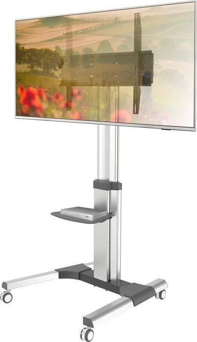 Stendë me rrota për TV LCD LED Plasma Neomounts, 50-92", me raft, ngjyrë argjendi