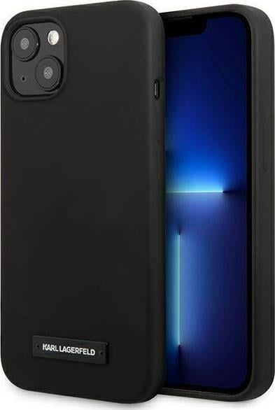 Mbrojtëse telefoni Karl Lagerfeld Silicone Plaque KLHCP13MSLMP1K, për iPhone 13 6.1", silikon, e zezë
