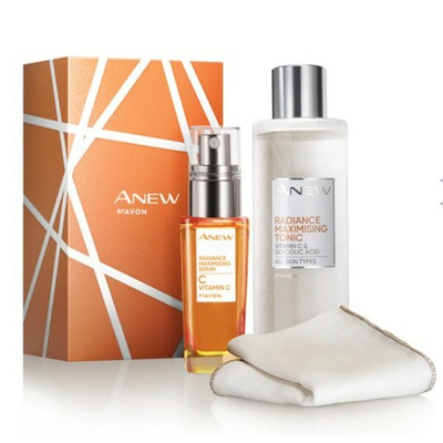 Set për kujdes të fytyrës Avon Anew Vitamin C Care, Serum ndriçues me vitaminë C 30 ml + Tonik ndriçues me vitaminë C 200 ml + Pëlhura pastrimi 2 copë