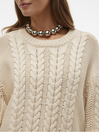 Pulovër për femra Vero Moda Cable Knit, bezhë