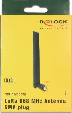 Antena rrjeti DeLOCK LoRa 868 MHz, omnidireksionale 3 dBi, konektor SMA, e zezë