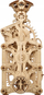 Puzzle druri Ugears Engine Clock, model 3D mekanik, orë tavoline me pendul, ngjyrë druri natyrale
