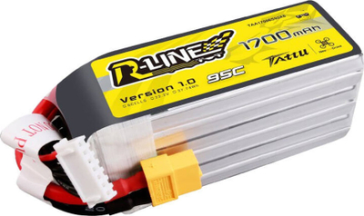 Bateri LiPo Tattu R-Line, 22.2V 1700mAh 6S 95C, XT60, e verdhë