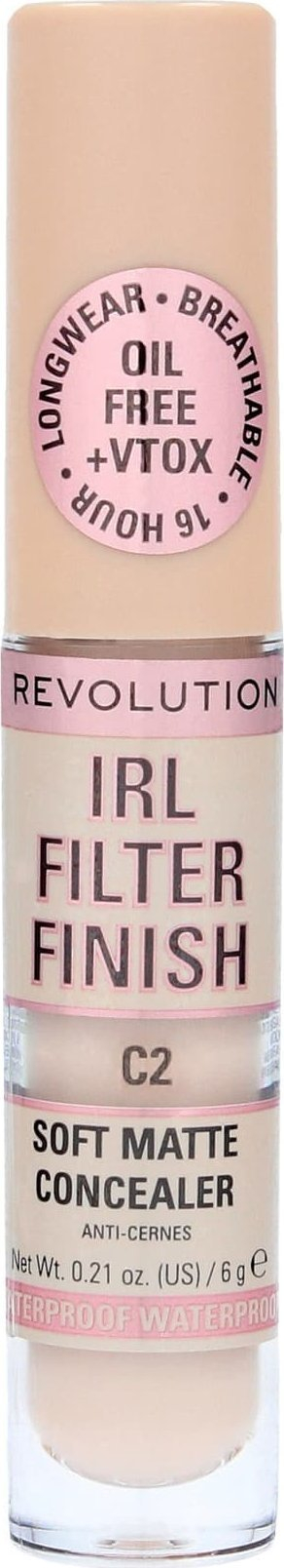 Korrektor Makeup Revolution IRL Filter 16H Hydrating Full Coverage C2, mbulim i plotë, ngjyrë e çelët