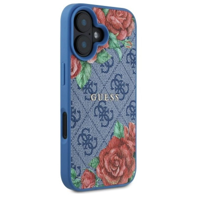 Mbrojtëse telefoni Guess GUHMP16SP4ROPEMCB për iPhone 16 6.1", hardcase blu me lule