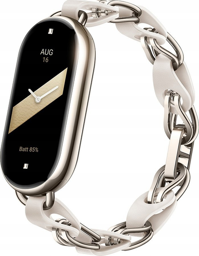 Rrip për smartwatch Xiaomi Smart Band 8 Chain Bracelet, metal me lëkurë, i bardhë
