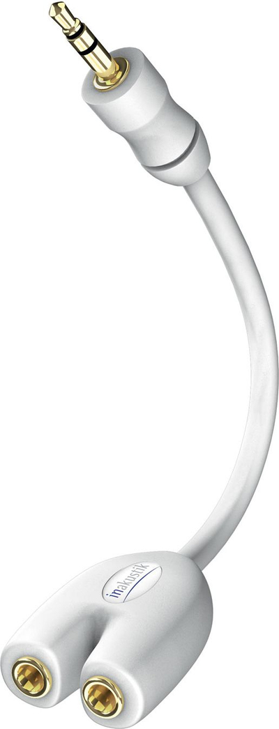 Kabllo audio Inakustik 00310302, përshtatës 3.5mm në 2x 3.5mm, 0.1m, e bardhë