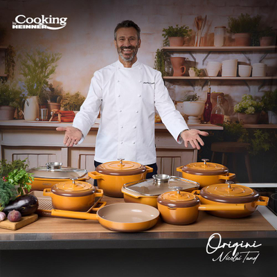 Tigan grill Cooking by Heinner ORIGINI, 36x26.4x4 cm, alumini qeramik, portokalli gri