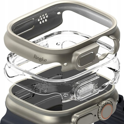 Mbulesë Ringke Slim për Apple Watch Ultra 49mm, set 2 copë, transparente dhe gri titanium