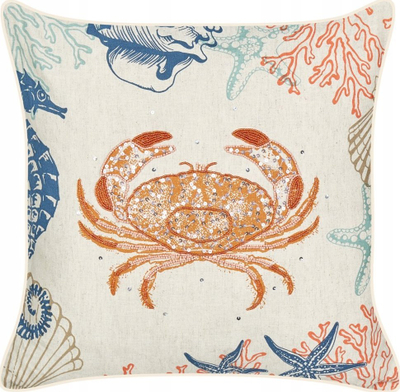 Jastëk dekorativ Marine Crab, 45 x 45 cm, liri pambuk, bezhë me motiv detar
