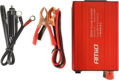 Inverter për makinë AMiO 02470, 12V në 220V, 300W, i kuq