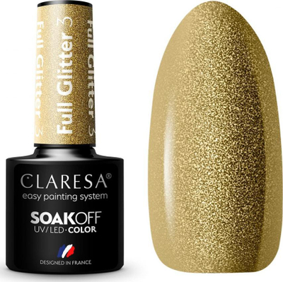 Lak hibrid për thonj Claresa Full Glitter 3, me shkëlqim intensiv, rezistent, shumëngjyrësh