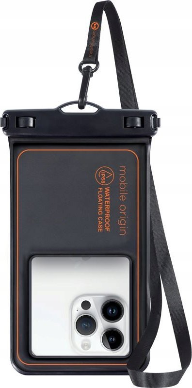 Këllëf uji për telefon Mobile Origin Waterproof Floating Case, deri 6.8", IPX8, i zi portokalli