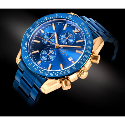 Orë burrash Giewont Chronograph GW8720-B5, xham safir, çelik inoks, blu bakri