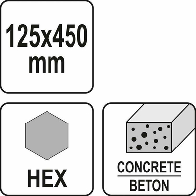 Dлето за бетон Yato YT-47372, 125x450 mm, шестоаголна чаура, сиво