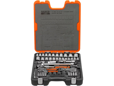 Set çelësash tub Bahco S800, 77 copa, 1/4" dhe 1/2", portokalli