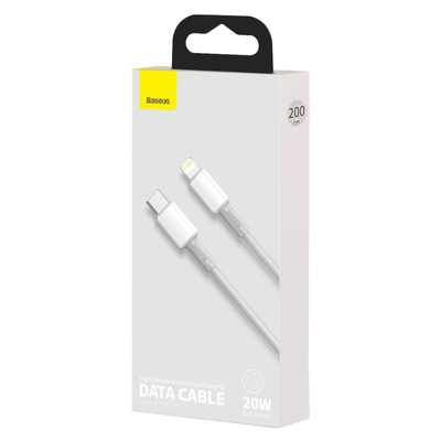 Kabllo Baseus USB-C në Lightning me densitet të lartë të endur, 20W, PD, 2m (i bardhë)
