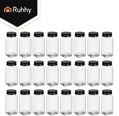 Set kavanoza për erëza Ruhhy, 24 copë, qelq 120 ml, kapakë të zinj