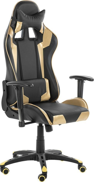 Karrige gaming Beliani KNIGHT, lëkurë sintetike, me rrotullim, e zezë me ari