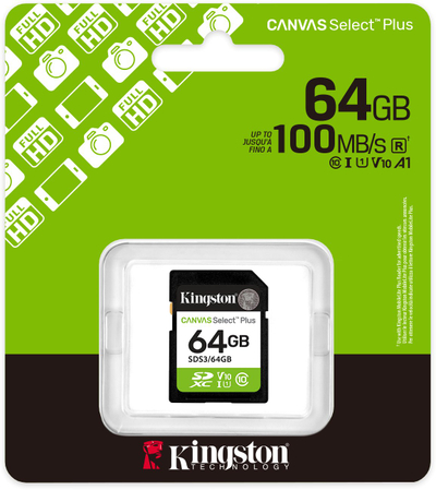 Kartë memorie Kingston Canvas Select Plus, 64GB, SDXC Class 10 UHS I, 100MB/s
