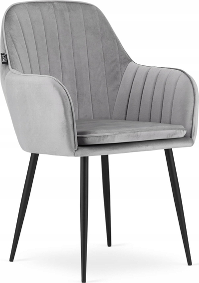 Set karrigesh Lugo Velvet OSKAR, velvet gri argjendtë, kambë të zeza, 2 copa