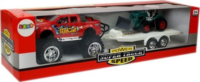 Set lodrash Leantoys Power Super Truck, xhip me rimorkio, eskavator me fërkim, i kuq