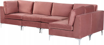 Divan këndor Beliani EVJA, modular, 5 veta, kadife, rozë