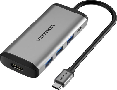 Hub USB-C Vention CNBHB, 1x HDMI, 3x USB 3.0, PD, gri metal