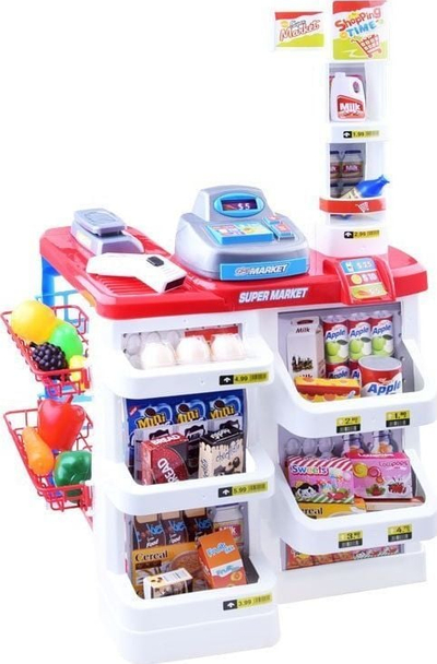 Arkë lodër supermarket, me shportë, me skaner, shumëngjyrëshe