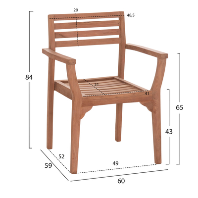 Poltronë Ermioni HM18129, dru teak, 60x59x84cm, ngjyrë natyrale