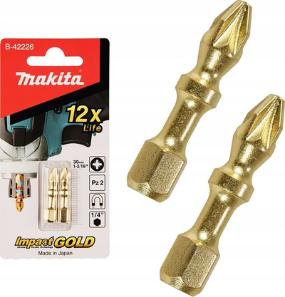 Bit kaçavide Makita B-42226 Impact Gold PZ2, 30mm, 1/4", ngjyrë ari