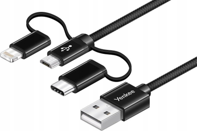 Kabllo USB A në USB C, Micro USB, Lightning 3 në 1, karikim i shpejtë, 3A, najlon, gri