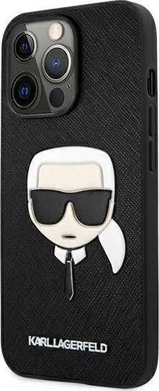 Kapak telefoni Karl Lagerfeld PU Saffiano Karl Head, për iPhone 13 Pro, i zi