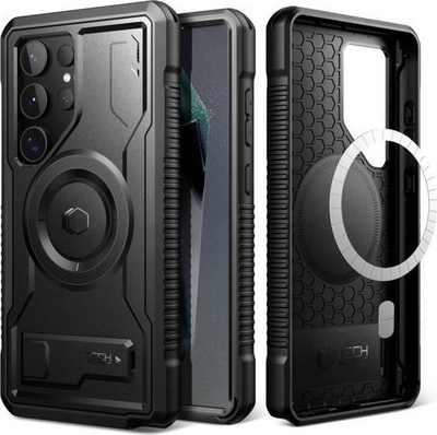 Mbrojtëse telefoni Tech-Protect Kevlar MagSafe+, për Samsung Galaxy S24 Ultra, me këmbë mbajtëse, e zezë