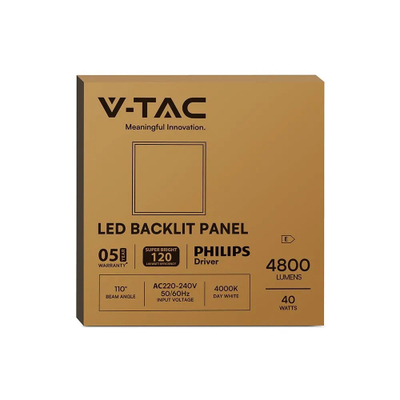 Panel LED V-TAC 40W, 600x600mm, 4000K, i bardhë