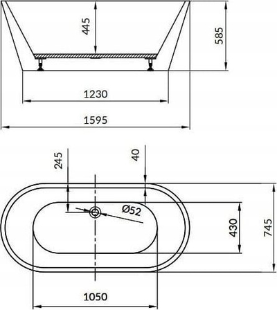Vaskë e veçme Cersanit Crea Oval, akril, me sifon click clack, e bardhë