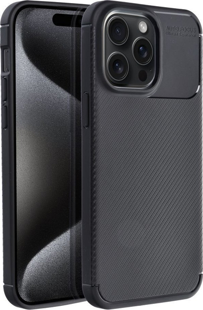 Футрола за телефон Carbon Premium за iPhone 15 Pro Max, со карбон ефект, црна
