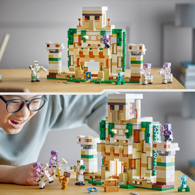 Set ndërtimi LEGO Minecraft The Iron Golem Fortress 21250, për kalamaj 9+ vjeç, me shumë ngjyra