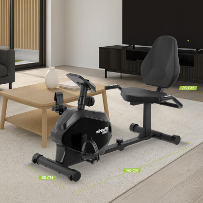 Biçikletë recumbent VirtuFit RB 1.0, me ekran, me rezistencë që e rregullon vetë, ngjyrë e zezë
