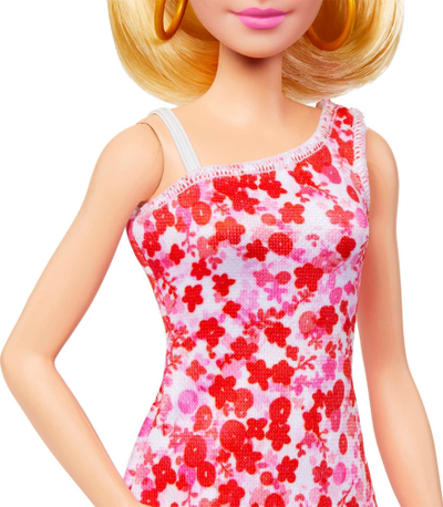 Kukull Barbie Mattel Fashionistas FBR37 HJT02, me protezë në këmbë, fustan me lule, rozë kuqe
