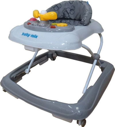 Детска проходилка Baby Mix, панел за игра со волан, 3 нивоа на прилагодување на висина, сива
