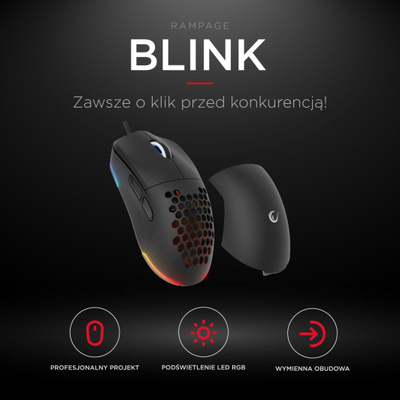 Set 2 copë maus gaming Rampage Blink, USB, 12800 DPI, RGB, i zi