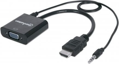 Adapter AV Manhattan 151559, HDMI në VGA, audio 3.5 mm, i zi