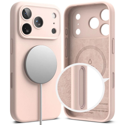 Mbrojtëse telefoni Ringke Silicone Magnetic MagSafe, për iPhone 17 Pro, silikoni, rozë