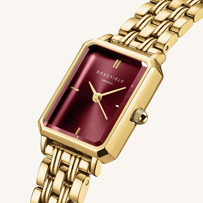 Orë dore për goca Rosefield Octagon XS Burgundy Sunray Steel Gold OBGSG-O83